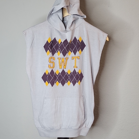 Gray Sleeveless SWT Hoodie with Argyle Pattern - Picture 1 of 8